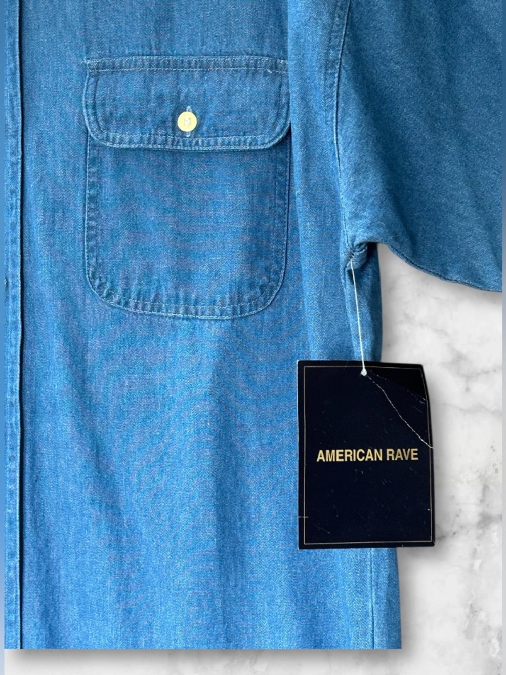 NWT American Rave Vintage Blue Denim Short Sleeve Button Down Shirt Pockets Sz L - Picture 3 of 10